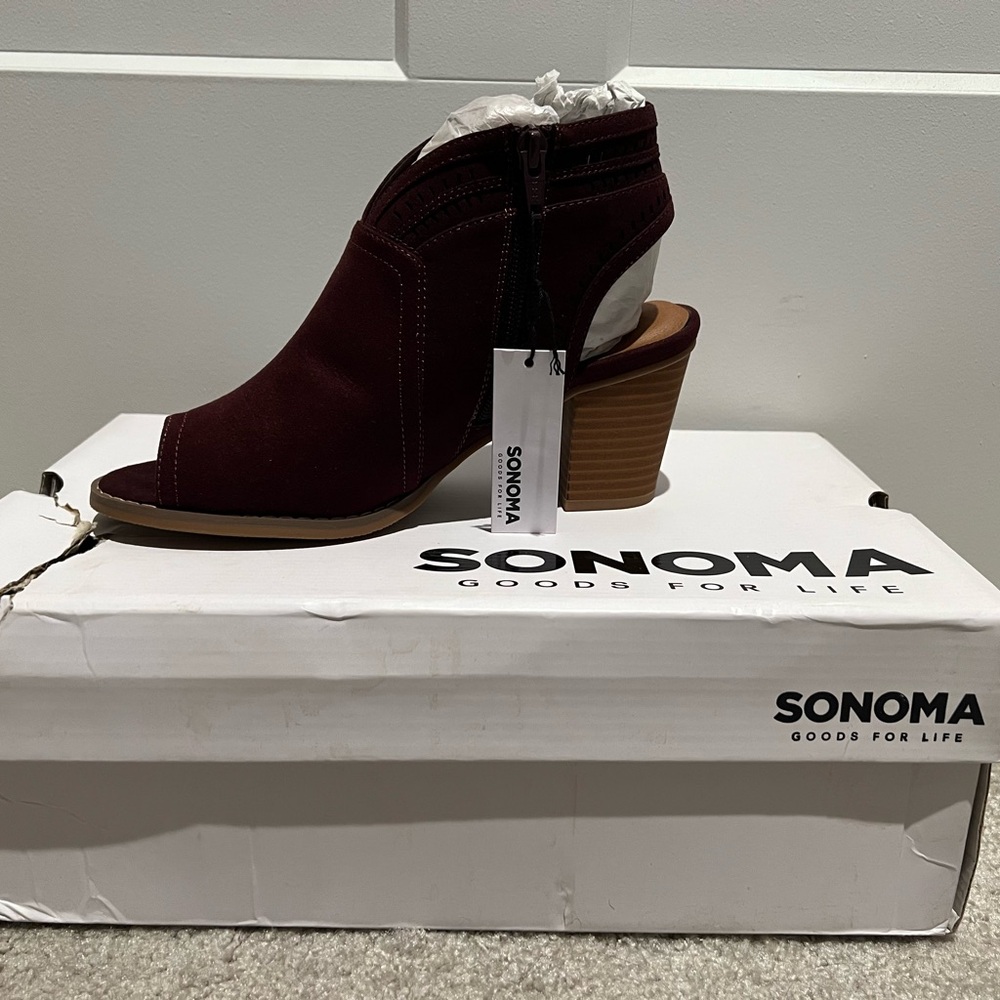 Sonoma Women's Burgundy Open-Toe Heel Boots - Picture 1 of 3